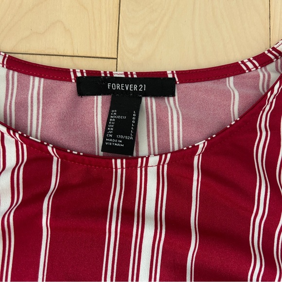 Forever 21 Red and White Striped Tie Front Long Sleeve Shirt - Picture 3 of 3